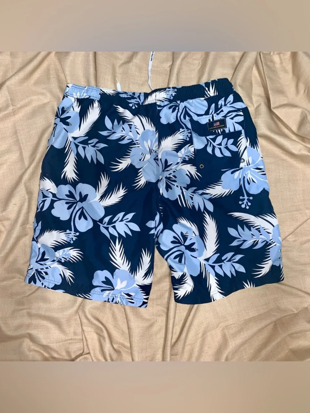 🏄‍♂️U.S. Polo Assn. 2XL Hawaiian Swim Trunks Blue Floral EUC